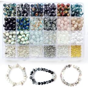 Luluvora 18 Colors 8mm Glass Beads for Jewelry Making Kit with 6 DIY Accessories - Bracelet Making Kit for Adults Women Includes Spacer/Lava/Stone Beads, Jewelry Supplies for Earrings & Necklaces in Saudi Arabia