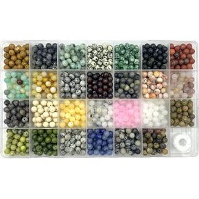 400pcs 8mm Natural Stone Beads with 1mm Diameter Bead Holes,DIY Kit Create Friendship Bracelets, Necklaces, and Earrings，for Jewelry (8mm 20Color 01 Material-A) in Saudi Arabia
