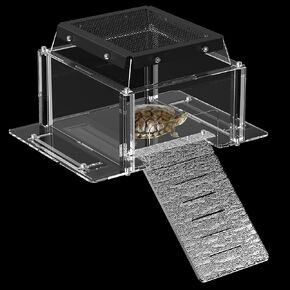 Turtle Basking Platform & Dock Fits 9.8-13.6 Inch Wide Aquariums, Clear Acrylic Turtle Topper Basking Platform with Metal Mesh Top, Anti-Slip Reptile Ramp Sunbathing Dock in Saudi Arabia