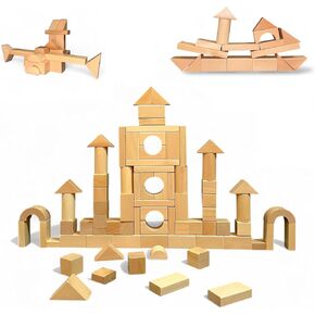 مجموعة مكعبات بناء خشبية كاملة من MOD مكونة من 100 قطعة - تشتمل على غطاء شديد التحمل لفرز الأشكال ودلو تخزين ومكعبات خشبية، لعبة تعليمية خالية من الشاشة للأطفال الصغار من سن 1 2 3 in Kuwait