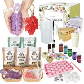 مجموعة صنع صابون العنب والفراولة للبالغين المبتدئين الذين يصنعون صابون الهدايا، مستلزمات صناعة صابون الفاكهة DIY مجموعة أدوات يدوية الصنع مع قالب صابون العنب والفراولة وقاعدة الصابون واللوازم in Kuwait