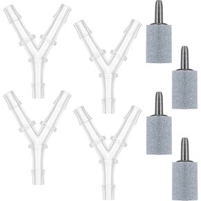 Aquarium Air Valve and Air Stones, Aquarium Airs Pump Connectors, 8 PCS Y-Shaped Plastic Tee Hose Pipe Splitters with Bubble Diffusers for Fish Tank Oxygenation in Kuwait