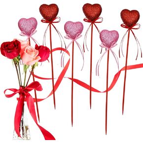 Valentine's Day Glitter Foam Heart Picks with Ribbon - Red Pink Sparkly Puffy Heart Sticks for Flower Arrangements Weddings Party Crafts Decorations,8 Pcs in Kuwait