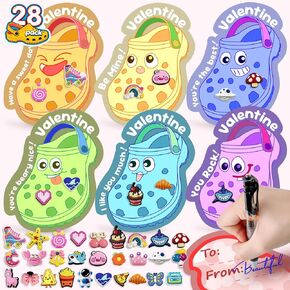 Valentine's Day Cards for Kids School - 56 Shoe Charms Bulk & 28 PCS Shoe Cards for Gift Exchange, Valentines Day Gifts for Kids Classroom, Party Favors & Non-Candy Prizes for Boys and Girls, 3 Age + in Kuwait