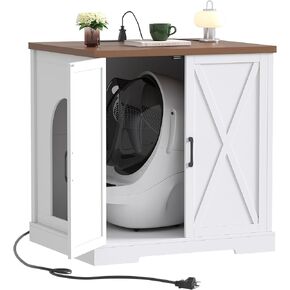 حاوية فضلات القطط للتنظيف الذاتي، أثاث صندوق فضلات كبير مخفي مع محطة شحن، مناسب لصناديق فضلات القطط الأوتوماتيكية والروبوت، عتيق، رمادي ريفي JCLB004SG in Kuwait