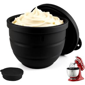 Foldable Silicone Bowl Liners for KitchenAid Tilt-Head 5QT Mixer,Mixing Bowls Insert with Lids，Dishwasher-Safe Food-Grade for Stand Mixer Accessories and Attachments(Black, 1 included) in Saudi Arabia