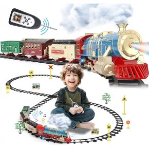 Remote Control Train Set for Kids Ages 3-8, Electric Toy Train with Steam, Lights & Sounds, Includes 17 Tracks & Rechargeable Battery for Indoor Play in Saudi Arabia