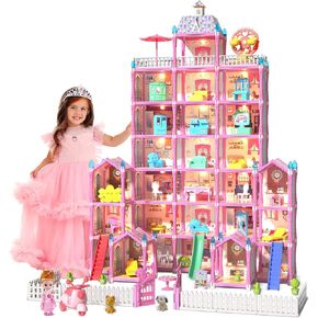 بيت دمية ضخم مكون من 7 طوابق و29 غرفة للفتيات، وإكسسوارات وأثاث ألعاب بيت اللعب، مجموعة لعب للفتيات في الهواء الطلق، باللون الوردي، لعبة عيد الميلاد 2024، سهلة التجميع مثالية للأطفال in Kuwait
