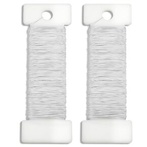 TIESOME Floral Wire White, 2 Pack 38 Yards (114 Ft) 0.35mm Round Metal Craft Wires, Flexible Thin Wreath & Flower Wire for Ornaments, Ribbon Making, Bows, DIY in Kuwait