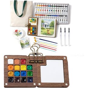 مجموعة طلاء مائية صغيرة محمولة - مجموعة مدمجة مناسبة للسفر مع فرش ألوان مائية، لوحة ألوان مائية، دفتر رسم صغير، وورق ألوان مائية للفنانين والمبتدئين وعشاق السفر in Kuwait