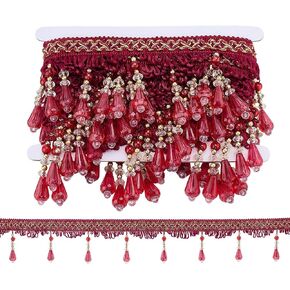 PH PandaHall 6 Yards Beaded Fringe Trim Curtain Tassel Embellishments Plastic Beaded Edge Trim Polyester Sewing Craft Ribbon for DIY Lampshade Tablecloth Curtain Clothing Home Decoration, Blue in Kuwait