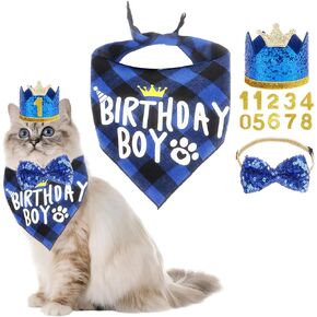 Cat Birthday Party Hat Bandana Bow Tie Set, Birthday Decorations & Outfits for Cats Kittens, Pet Birthday Supplies in Kuwait