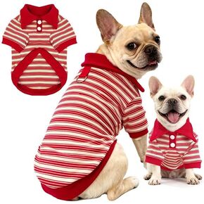 Fleece Dog Polo Tshirts with Leash Ring Lightweight Stretchy Dogs Clothes Striped Short Sleeves Pet Sweatshirt Soft Dog Shirts for Small Medium Dogs Chihuahua, Dachshund,Bulldog（Red,Small） in Saudi Arabia