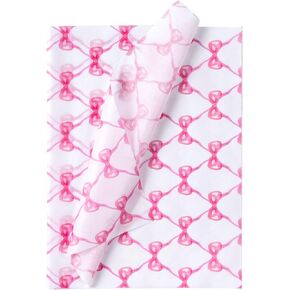WRAPAHOLIC Pink Bow Tissue Paper - 60 Sheets 14 x 20 Inch Pink Ribbon Bow and Sparkling Stars Tissue Paper Bulk for Baby Showers Girls Birthday Art Craft Party Favor Decoration in Saudi Arabia