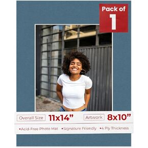 Poster Palooza 11x14 Mat Bevel Cut for 8x10 Photos - Acid Free Steel Blue Precut Matboard - for Pictures, Photos, Framing - 4-ply Thickness in Saudi Arabia