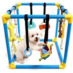 Puppy Play Gym with 8 Hanging Toys - Indoor Jungle Gym for Small Dogs, Interactive Enrichment Activity Center for Puppies, 19.5" PVC Frame with Teething Squeaky Toys to Keep Them Busy in Saudi Arabia