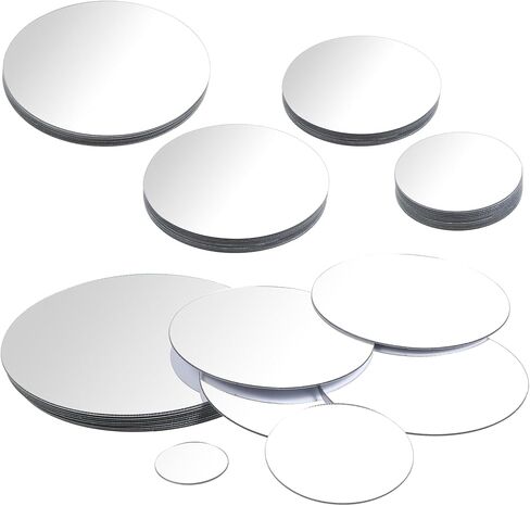 50 Pcs Circle Mirror Stickers 4 Mini Size Small Round Mirror Adhesive Tiles Small Mirrors for Crafts Mirrors Tiles Home Decoration for DIY Crafts Projects Supplies Door Wall (1", 2", 3", 4") in Saudi Arabia