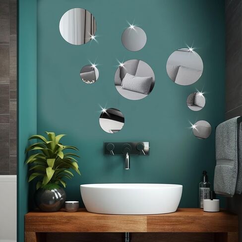 50 Pcs Circle Mirror Stickers 4 Mini Size Small Round Mirror Adhesive Tiles Small Mirrors for Crafts Mirrors Tiles Home Decoration for DIY Crafts Projects Supplies Door Wall (1", 2", 3", 4") in Saudi Arabia