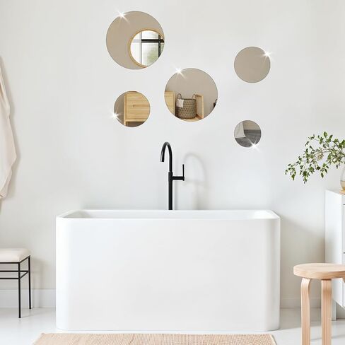 50 Pcs Circle Mirror Stickers 4 Mini Size Small Round Mirror Adhesive Tiles Small Mirrors for Crafts Mirrors Tiles Home Decoration for DIY Crafts Projects Supplies Door Wall (1", 2", 3", 4") in Saudi Arabia
