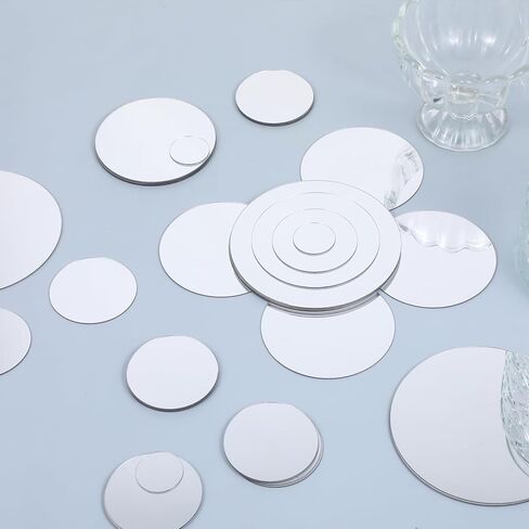 50 Pcs Circle Mirror Stickers 4 Mini Size Small Round Mirror Adhesive Tiles Small Mirrors for Crafts Mirrors Tiles Home Decoration for DIY Crafts Projects Supplies Door Wall (1", 2", 3", 4") in Saudi Arabia