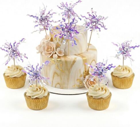 50Pcs Cupcake Toppers, Sparkle Tinsel Drink Stirrers for Happy Birthday Cake Decorations Wedding and Party Supplies (Golden) in Saudi Arabia