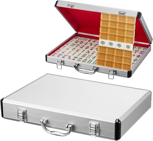Empty Mahjong Case 14" x 10.75" x 2" Aluminum Briefcase Mahjong Tiles Metal Protective Case Portable File Organizer Storage Box for American Game Lover Gift, Silver in Saudi Arabia