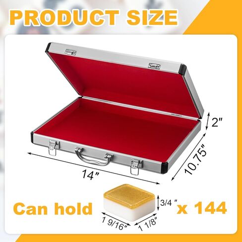 Empty Mahjong Case 14" x 10.75" x 2" Aluminum Briefcase Mahjong Tiles Metal Protective Case Portable File Organizer Storage Box for American Game Lover Gift, Silver in Saudi Arabia