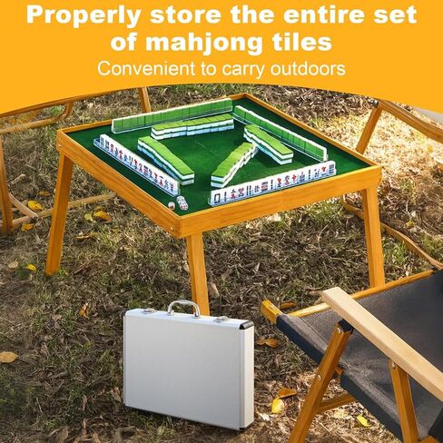 Empty Mahjong Case 14" x 10.75" x 2" Aluminum Briefcase Mahjong Tiles Metal Protective Case Portable File Organizer Storage Box for American Game Lover Gift, Silver in Saudi Arabia