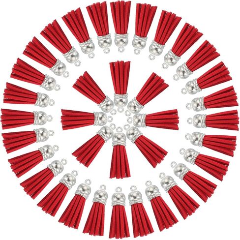 uxcell 50 Pcs Keychain Tassels Bulk for Crafts, 1.5 Inch Leather Tassel Key Chain Charm Ring Tassels Pendant for Keychain Making Jewelry DIY Handmade Accessories, Red in Saudi Arabia