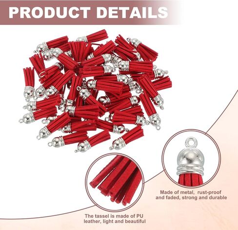 uxcell 50 Pcs Keychain Tassels Bulk for Crafts, 1.5 Inch Leather Tassel Key Chain Charm Ring Tassels Pendant for Keychain Making Jewelry DIY Handmade Accessories, Red in Saudi Arabia