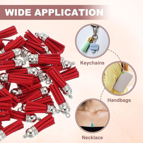 uxcell 50 Pcs Keychain Tassels Bulk for Crafts, 1.5 Inch Leather Tassel Key Chain Charm Ring Tassels Pendant for Keychain Making Jewelry DIY Handmade Accessories, Red in Saudi Arabia