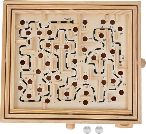 Labyrinth Board Game, Wooden Balance Board Maze, Wooden Games Labyrinth with 60 Waypoints for Elderly and Adult (32.5 x 28.5 x 8cm/12.8 x 11.2 x 3.1in) in Saudi Arabia