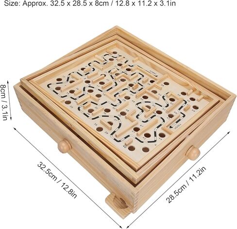 Labyrinth Board Game, Wooden Balance Board Maze, Wooden Games Labyrinth with 60 Waypoints for Elderly and Adult (32.5 x 28.5 x 8cm/12.8 x 11.2 x 3.1in) in Saudi Arabia