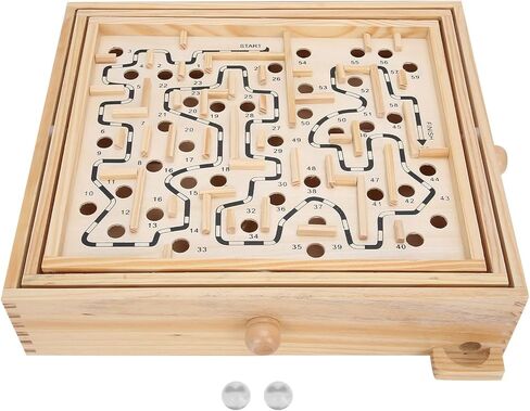 Labyrinth Board Game, Wooden Balance Board Maze, Wooden Games Labyrinth with 60 Waypoints for Elderly and Adult (32.5 x 28.5 x 8cm/12.8 x 11.2 x 3.1in) in Saudi Arabia