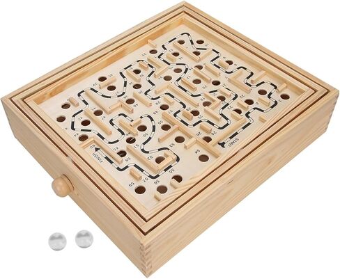 Labyrinth Board Game, Wooden Balance Board Maze, Wooden Games Labyrinth with 60 Waypoints for Elderly and Adult (32.5 x 28.5 x 8cm/12.8 x 11.2 x 3.1in) in Saudi Arabia