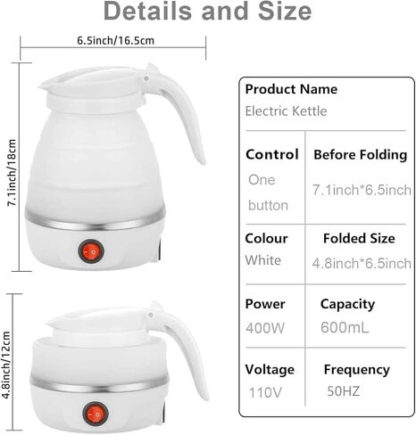 Foldable Electric Kettle, Upgraded Food Grade Silicone,600W 600ML Flash Heat Small Portable Travel Electric Kettle,110V US Plug(Translucent) in Saudi Arabia
