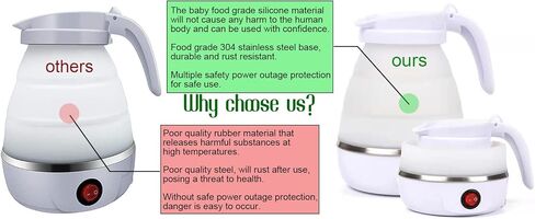Foldable Electric Kettle, Upgraded Food Grade Silicone,600W 600ML Flash Heat Small Portable Travel Electric Kettle,110V US Plug(Translucent) in Saudi Arabia