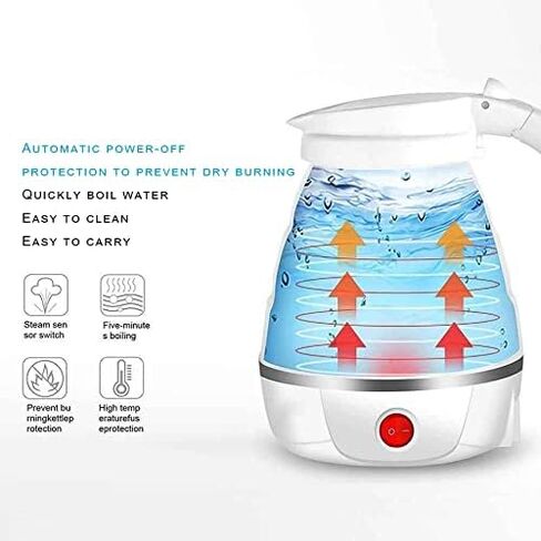 Foldable Electric Kettle, Upgraded Food Grade Silicone,600W 600ML Flash Heat Small Portable Travel Electric Kettle,110V US Plug(Translucent) in Saudi Arabia