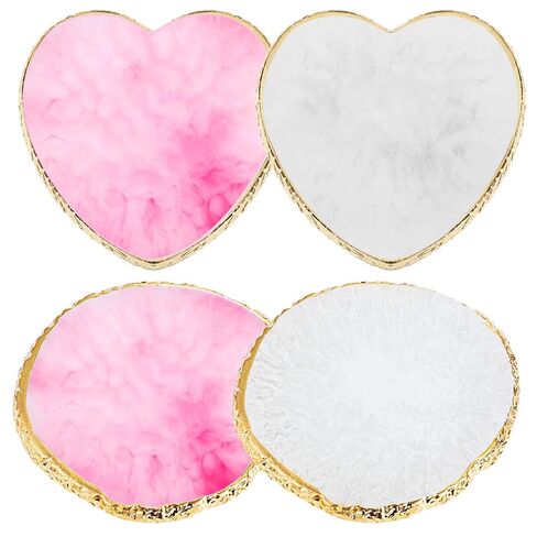 4 قطع لوحة فنية للأظافر من الراتنج، صينية خلط طلاء الأظافر بحافة ذهبية، لوحة عرض فنية للأظافر، حامل طلاء الأظافر لتصميم الأظافر، أدوات المانيكير لفناني الأظافر (على شكل قلب أبيض وردي) in Kuwait