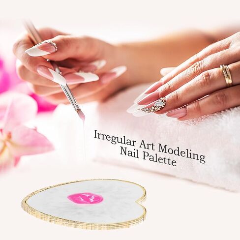 4 قطع لوحة فنية للأظافر من الراتنج، صينية خلط طلاء الأظافر بحافة ذهبية، لوحة عرض فنية للأظافر، حامل طلاء الأظافر لتصميم الأظافر، أدوات المانيكير لفناني الأظافر (على شكل قلب أبيض وردي) in Kuwait