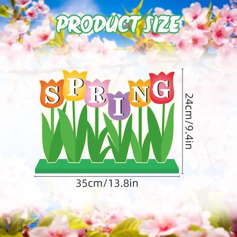 ديكورات الربيع للمنزل 13.8x9.4 بوصة ديكورات طاولة التوليب الخشبية، زهور الربيع، قطع مركزية للطاولة، مزرعة ريفية، زهور التوليب، ديكور صينية متدرجة للمنزل والمكتب والحفلات، ديكور الطاولة in Kuwait