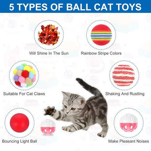 150 Pcs Cat Supplies Bulk Variety Pack, Interactive Kitten Ball Set with Mice Rainbow Balls Spring Crinkle Balls Gift for Kitty Kitten Cat Indoor Teething in Kuwait