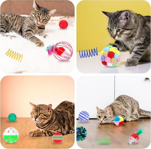 150 Pcs Cat Supplies Bulk Variety Pack, Interactive Kitten Ball Set with Mice Rainbow Balls Spring Crinkle Balls Gift for Kitty Kitten Cat Indoor Teething in Kuwait