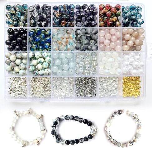 Luluvora 18 Colors 8mm Glass Beads for Jewelry Making Kit with 6 DIY Accessories - Bracelet Making Kit for Adults Women Includes Spacer/Lava/Stone Beads, Jewelry Supplies for Earrings & Necklaces in Saudi Arabia