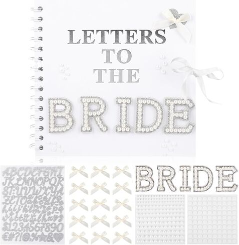 8 × 8 بوصة رسائل إلى سجل قصاصات العروس، كتاب قصاصات الزفاف، رسائل إلى كتاب العروس، ألبوم صور قصاصات ورقية فارغة مع ملصقات لؤلؤية، حروف معدنية، أقواس (أبيض) in Kuwait