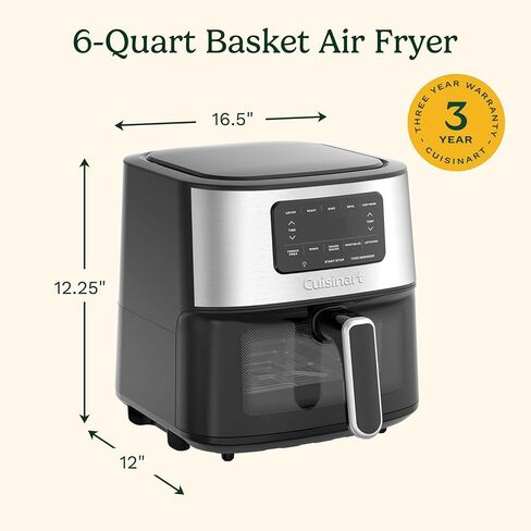 فرن مقلاة هوائية Cuisinart AIR200، سلة 6 كيو تي، مقلاة هوائية من الفولاذ المقاوم للصدأ مع حزمة حماية محسنة CPS لمدة عامين in Kuwait