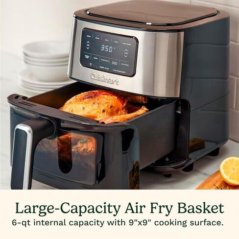 فرن مقلاة هوائية Cuisinart AIR200، سلة 6 كيو تي، مقلاة هوائية من الفولاذ المقاوم للصدأ مع حزمة حماية محسنة CPS لمدة عامين in Kuwait