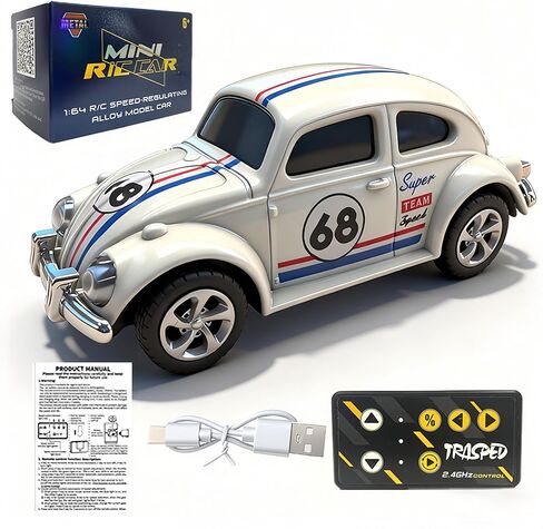 Mini Retro RC Car, 1/64 Scale Mini Beetle Car, 2.4Ghz & APP Remote Control (White) in Saudi Arabia