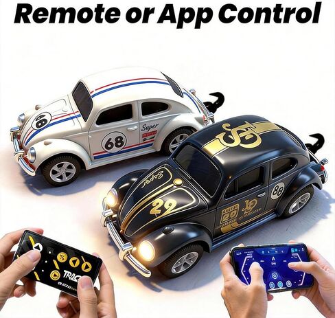 Mini Retro RC Car, 1/64 Scale Mini Beetle Car, 2.4Ghz & APP Remote Control (White) in Saudi Arabia