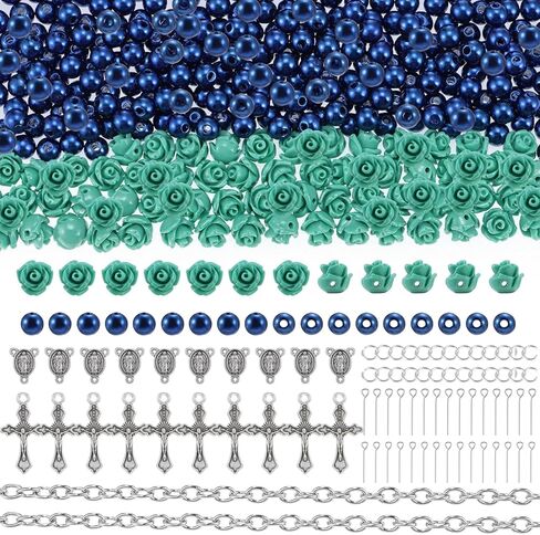 oemoo 1410pcs مسبحة صنع المجوهرات عدة لوازم صنع الصلاة المسبحة منحوتة حبات الورد الصليب المركزية الصليب ميدالية عدة أول مجموعة قلادة بالتواصل لصنع المجوهرات قلادة المسبحة (أبيض) in Saudi Arabia